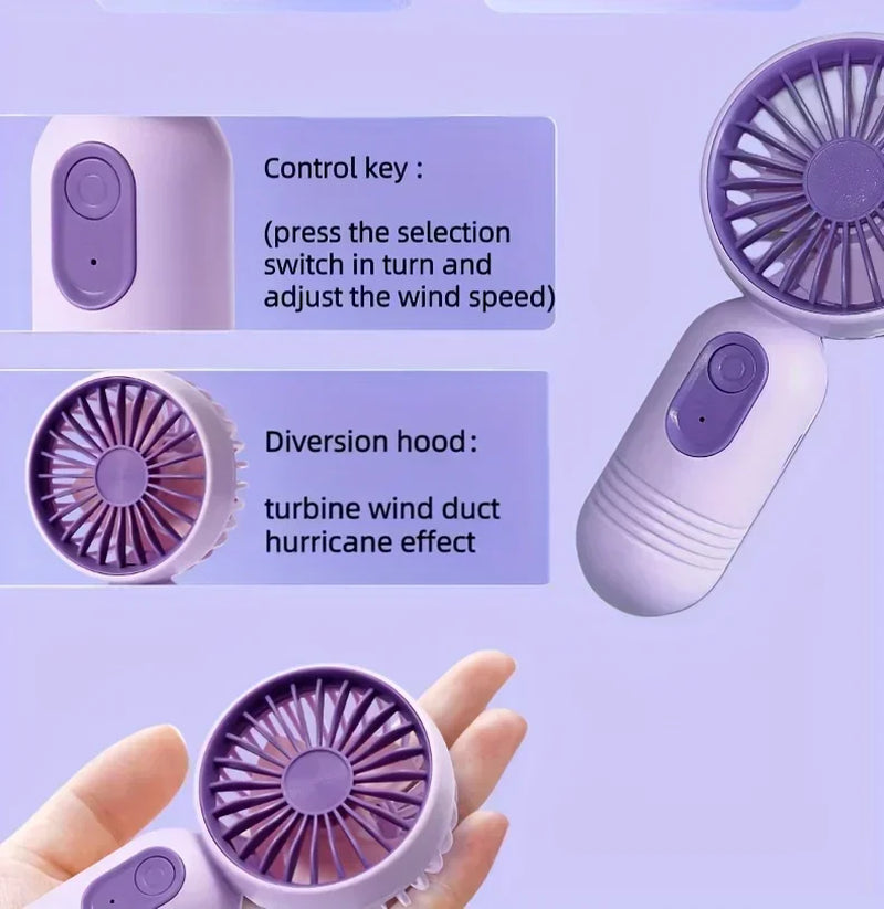 Mini Handheld Fan 3-Speed Strong Wind USB Rechargeable Long Lasting Portable Desk Fan for Students Office Outdoor Travel Camping